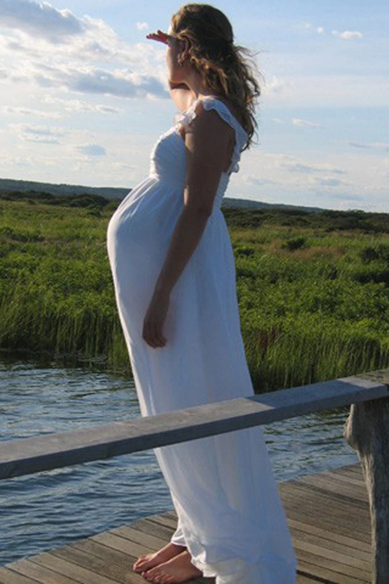 

Romantic Maternity Wedding Dresses Long White Chiffon Spaghetti Straps Empire Pregnant Wedding Gown Vestidos de boda embarazadas
