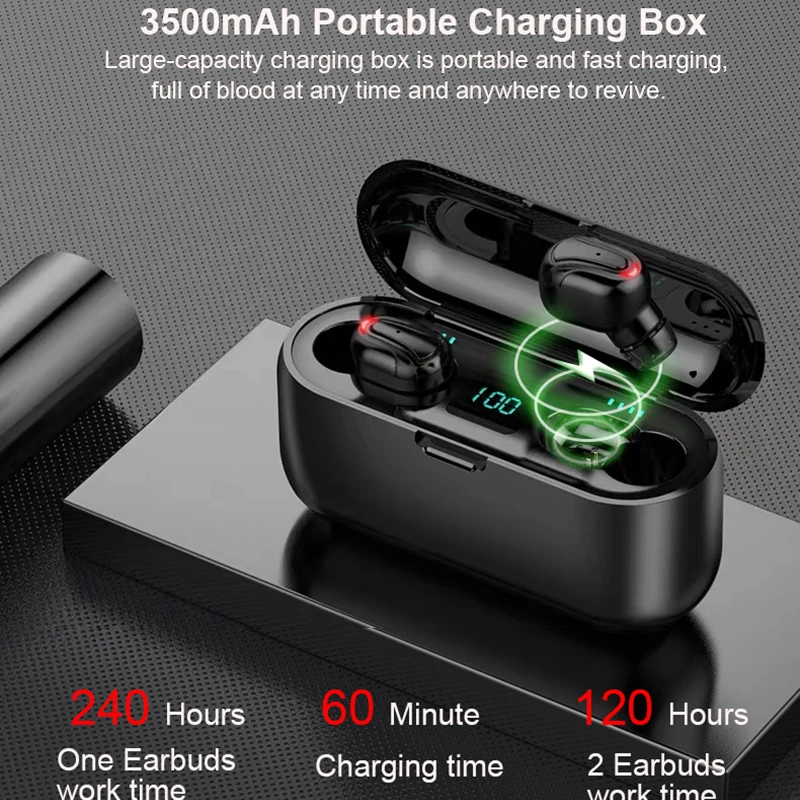 TEBAURRY TWS V5.0 Bluetooth наушники беспроводные наушники мини беспроводные наушники 6D Hi-Fi стереогарнитура с внешним аккумулятором на 3500 мАч