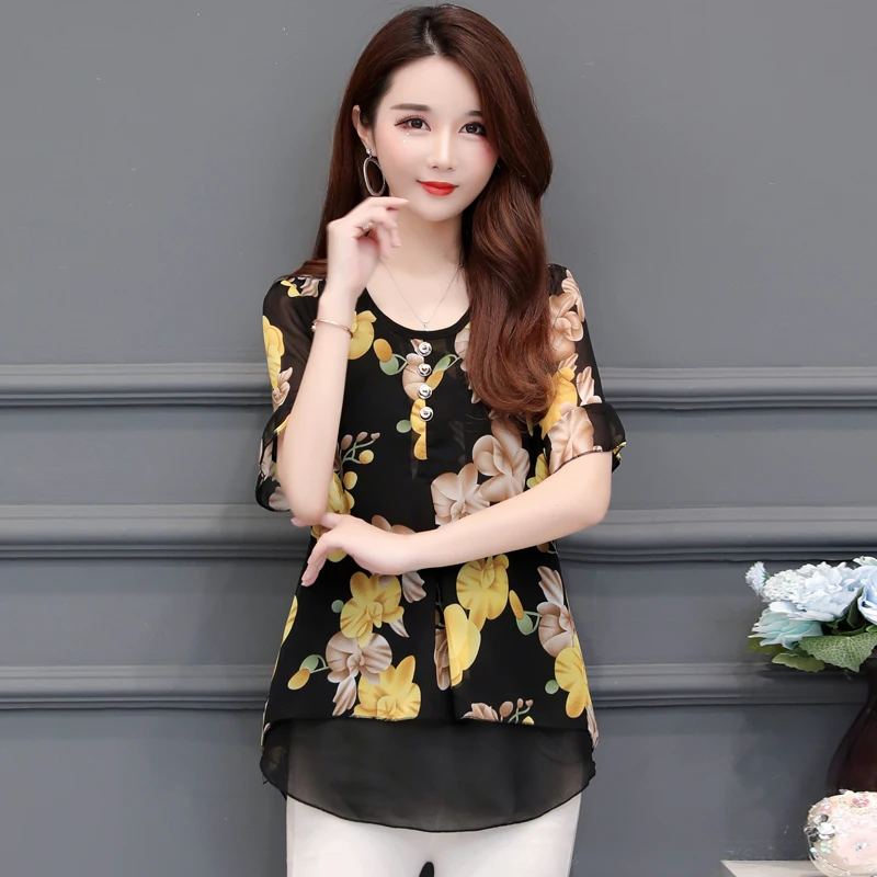 Blusas mujer de moda шифоновая блузка с цветочным принтом женские топы camisas mujer chemisier femme Женские топы и блузки