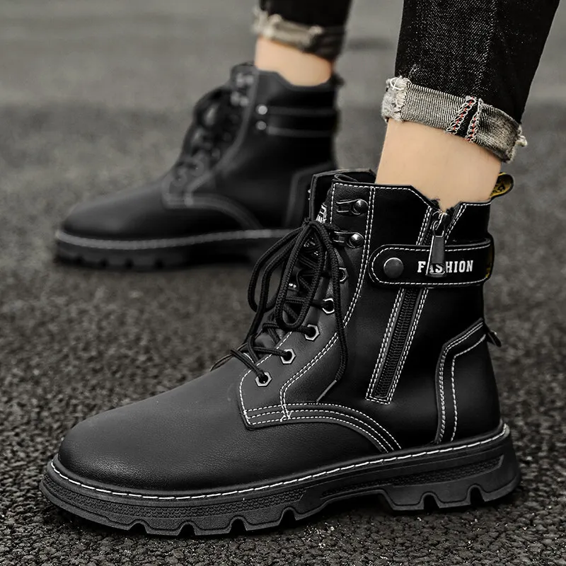

2021 autumn and winter fashion all-match young middle-aged black khaki thick-soled high-top Martin boots tooling boots