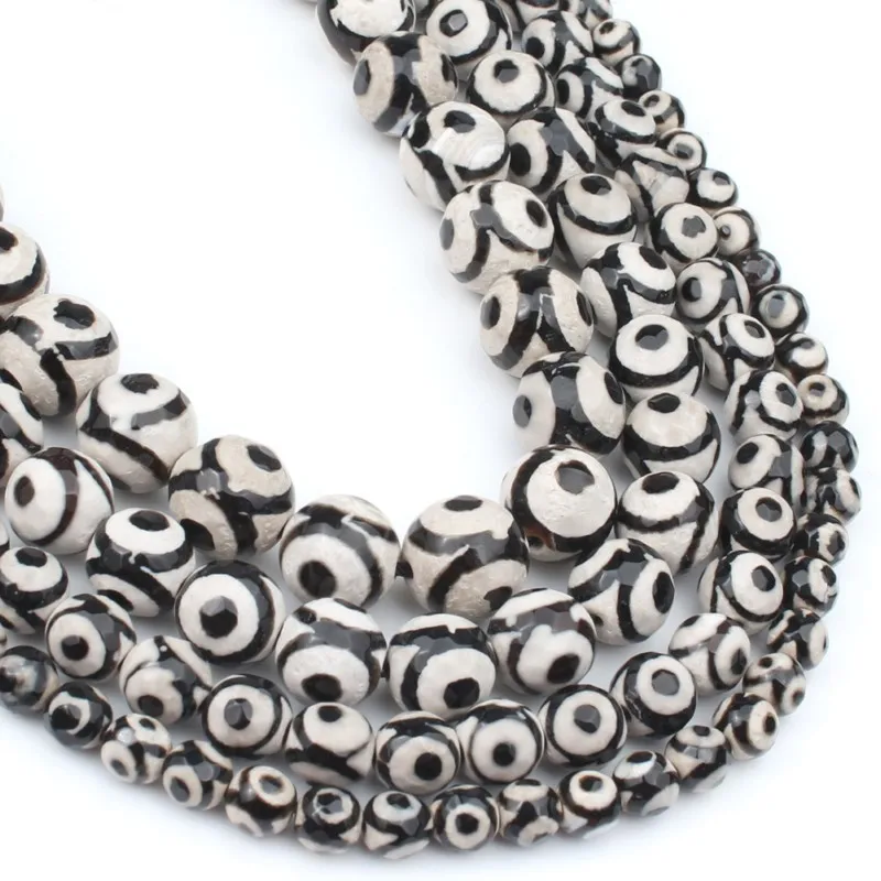 Faceted Black eye Agate Tibetan Mystical Old Onyx Natural Stone Beads For Jewelry Making DIY Charm Bracelet 6 8 10 12mm 15 inch | Украшения