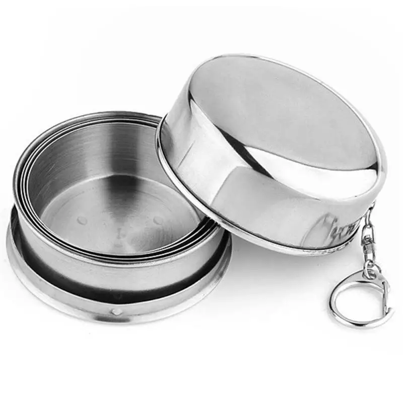 1Pcs Portable Retractable Telescopic Collapsible Cups Stainless Steel Folding Cup With Keychain Outdoor Water Drink Lid - купить по