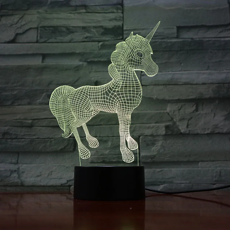 Единорог ночной Светильник 3D голограмма флеш-накопитель Usb сенсорный Сенсор