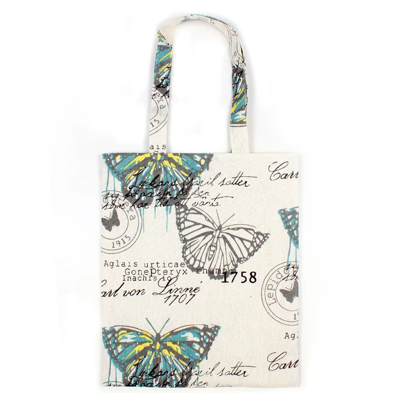 Литературная хлопковая Льняная сумка Большая вместительная бабочка на плечо для
