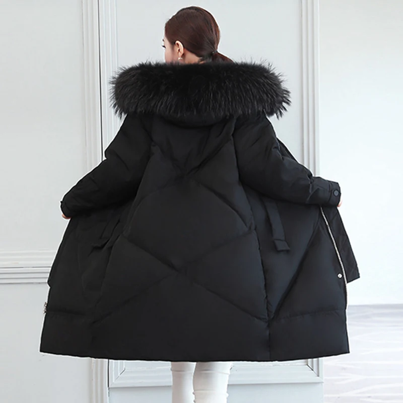 

High Quality Tide Winter White Duck Down Coat New Women Elegant Hooded Long Down Coat Female Winter Warm Thick Down Jacket