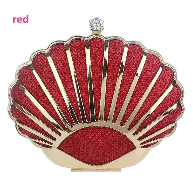 Fashion Shell Design Women Evening Bag Hollow Out Metal Diamonds Mixed Day Clutch with Chain Shoulder Purse Party Date Club | Багаж и