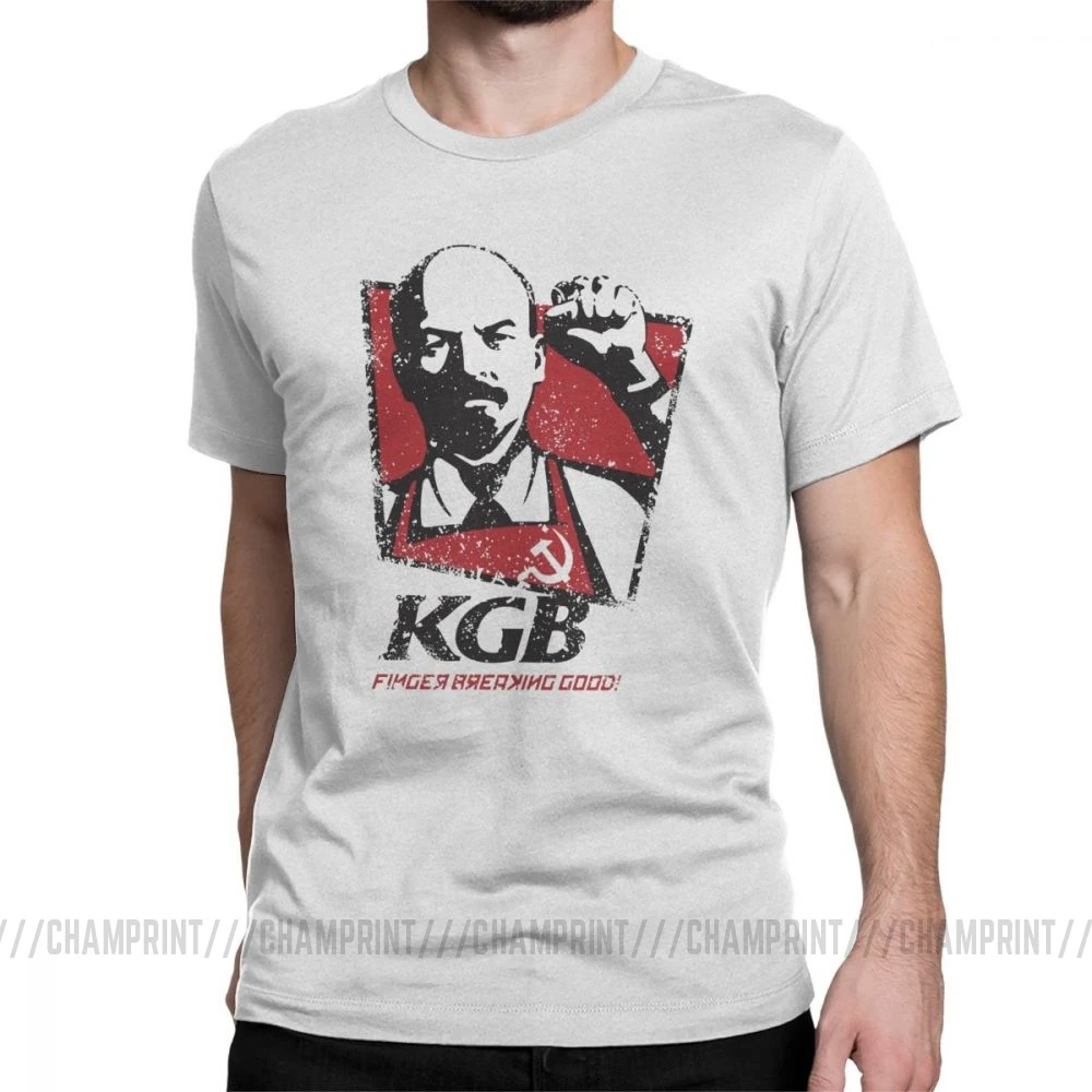 KGB Vladimir Lenin мужские футболки СССР Россия коммунизм Марксизм коммунистические винтажные футболки с круглым вырезом хлопок Подарочная одежда - Цвет: Белый
