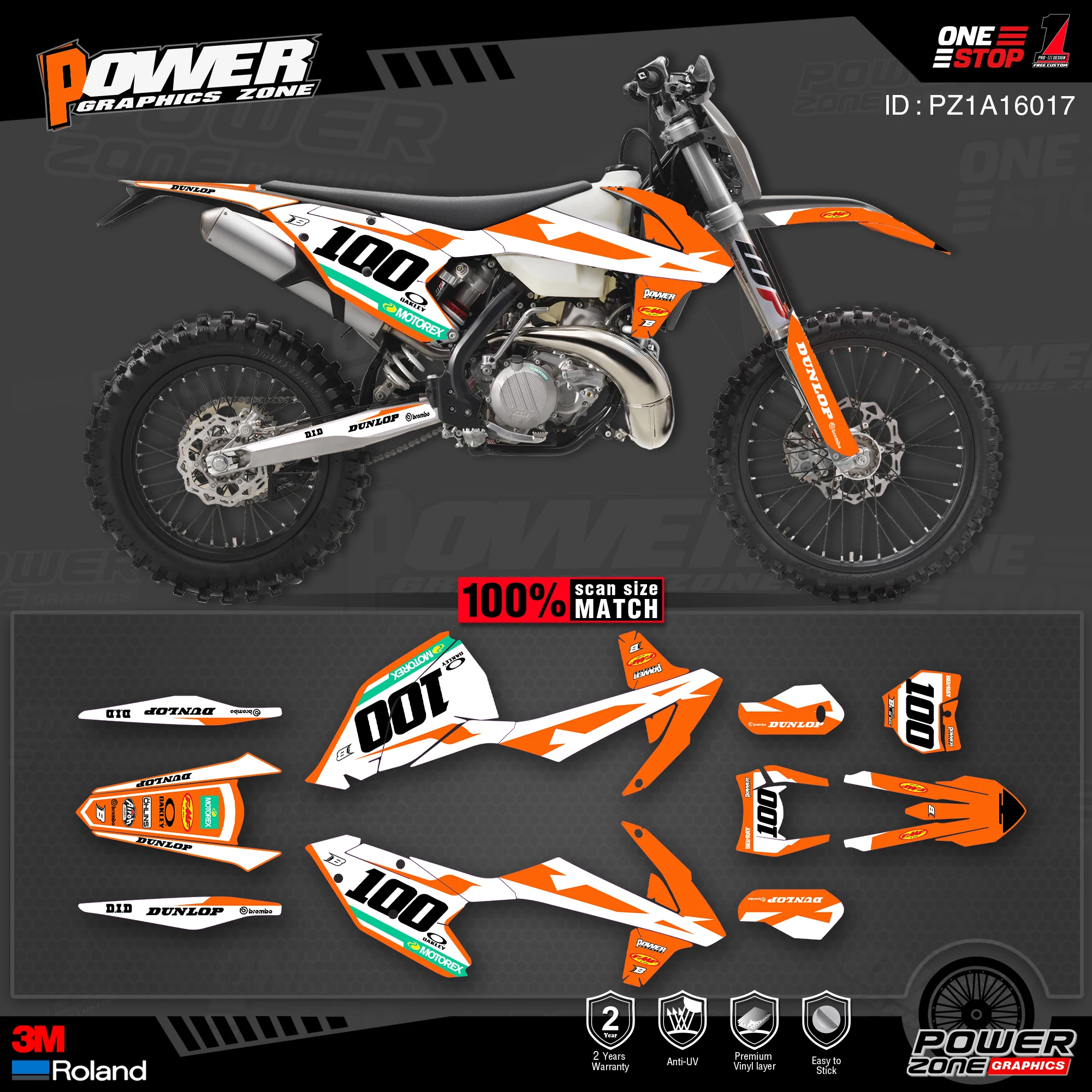 PowerZone Custom Team Graphics деколи для фона 3 м Набор наклеек KTM SX SXF MX 16-18 EXC XCW Enduro 17-19 125 до 500cc 17
