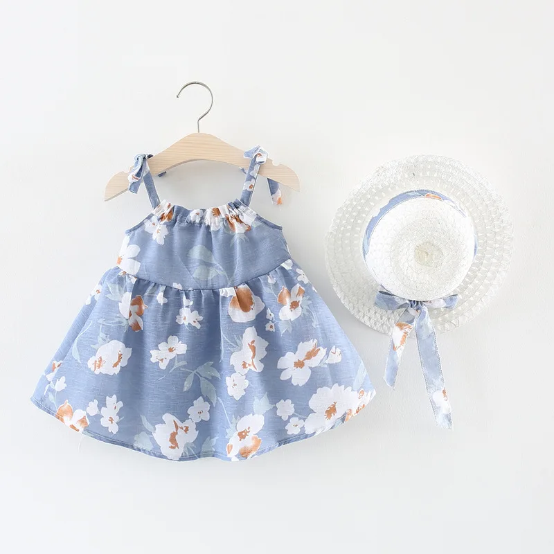 Children's Wear Girls 2019 New Baby Dress Fresh White Magnolia Straw Hat Bow Strap Princess Dresses | Детская одежда и обувь