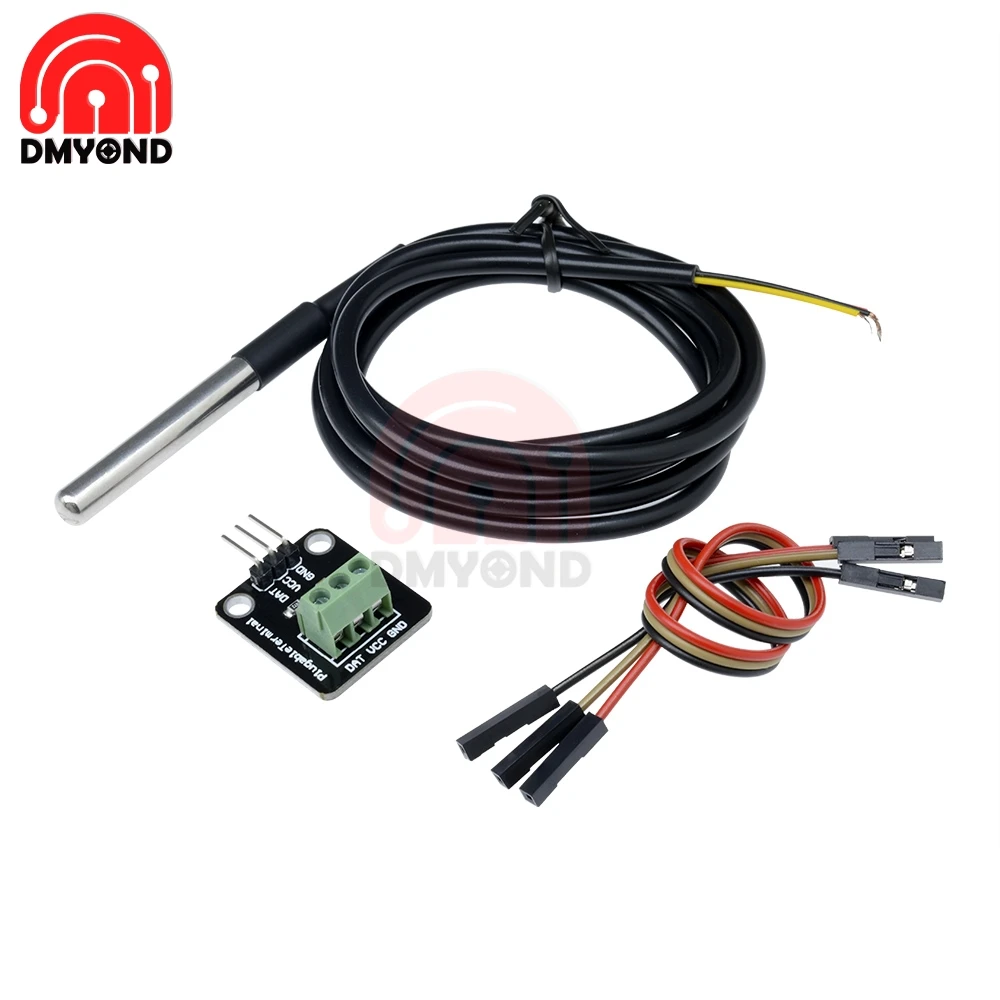 

DS18B20 Temperature Sensor Kit Waterproof Module 100CM Digital Sensor Cable Stainless Steel Probe Terminal Adapter For Arduino