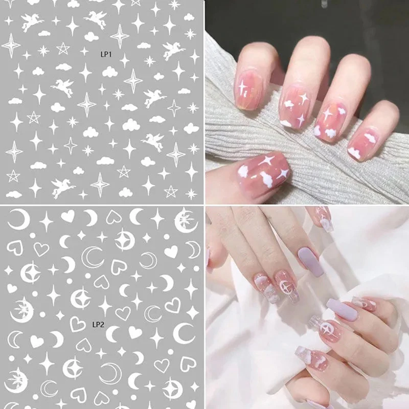 

1 Sheet Nail Art Sticker Heart Star Red Black Gold Silver Colors Manicure Decoration Self Glue Big Size Nail Strips