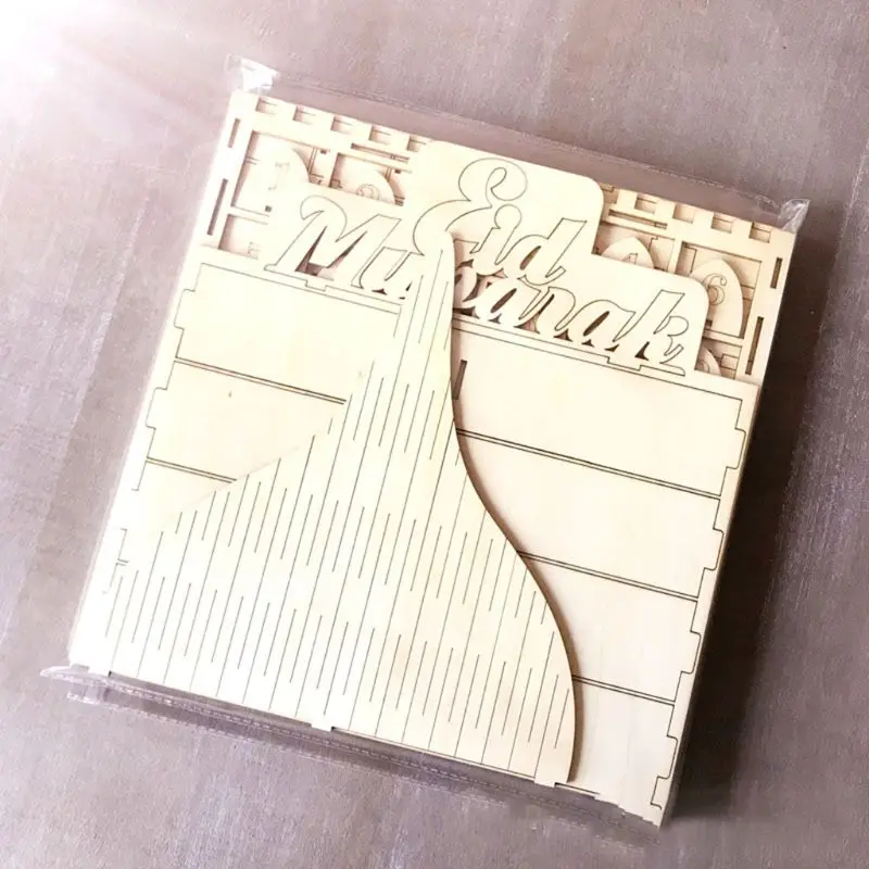 

Wooden MDF Muslim Eid Mubarak Sign Advent Calendar Countdown House Drawer Party DIY Decoration