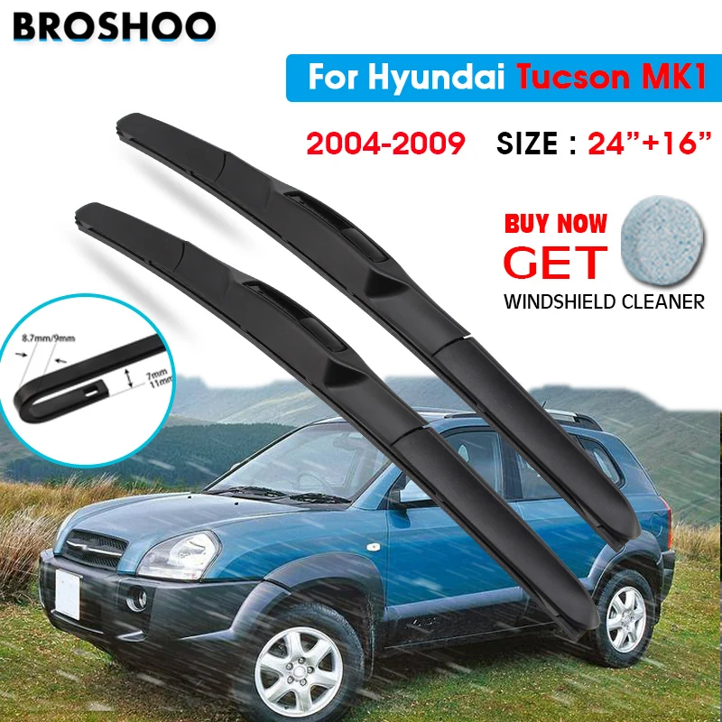 Car Wiper Blade For Hyundai Tucson MK1 24&quot+16&quot 2004-2009 Auto Windscreen Windshield Wipers Blades Window Wash Fit U Hook Arms |