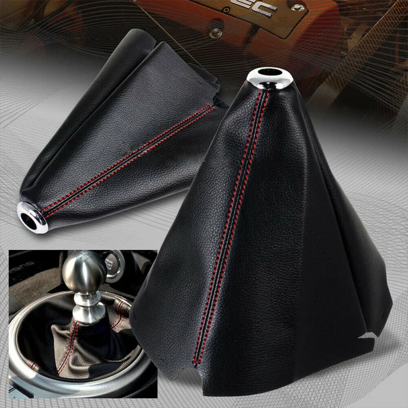 

1x Car PVC Leather Red Stitch Shifter Shift Boot Covers Accessories for Manual/Auto Shifter Shift Boot Cover Interior Universal