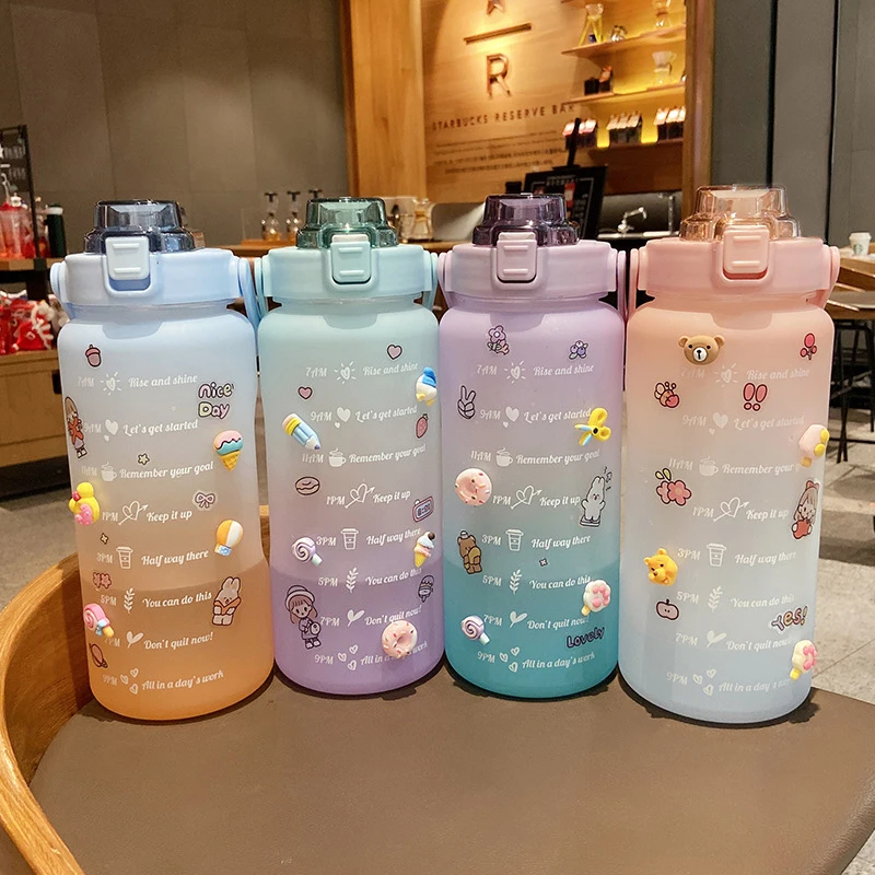 

2000/650ml Large capacity kettle Transparent Double Layer Food Grade Plastic Straw Cup outdoor travel water bottle UK