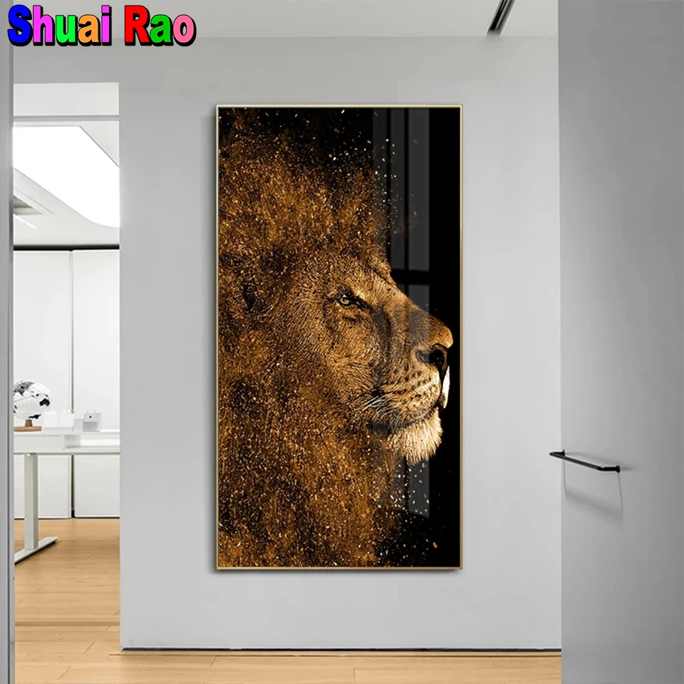 

Картина с изображением животных, дикий лев, алмазная живопись «сделай сам», вышивка, мозаика, полноразмерная, круглая, алмазная вышивка, ико...