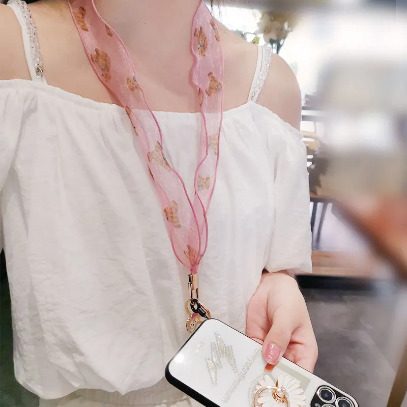

Mobile Phone Lanyard Personalized Creative Keychain Mobile Phone Accessories Cartoon Bear Net Yarn Lanyard Anti-lost Lanyard