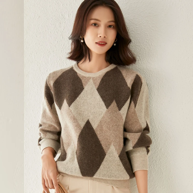 

Winter Woman's Sweater Fashion O-Neck Long Sleeve 100% Wool Female Pullover Loose Knitted Jumpers Clothing Pull Femme Tops Wild