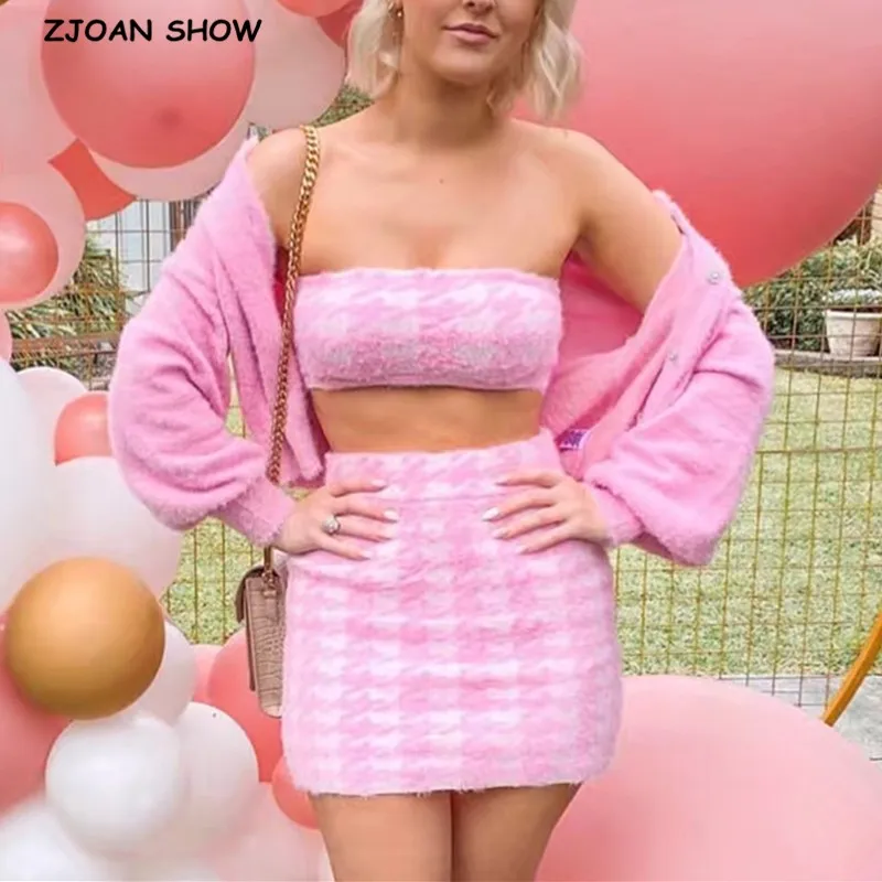 Осенний однобортный пуговицы в стиле ретро ворсистый розовый кардиган Корейская