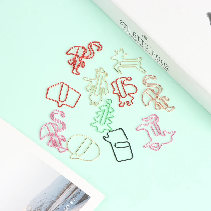 

New 8pcs Flamingo Diamond Star Bookmark Paper Clip Hollow Metal Binder Office Supply