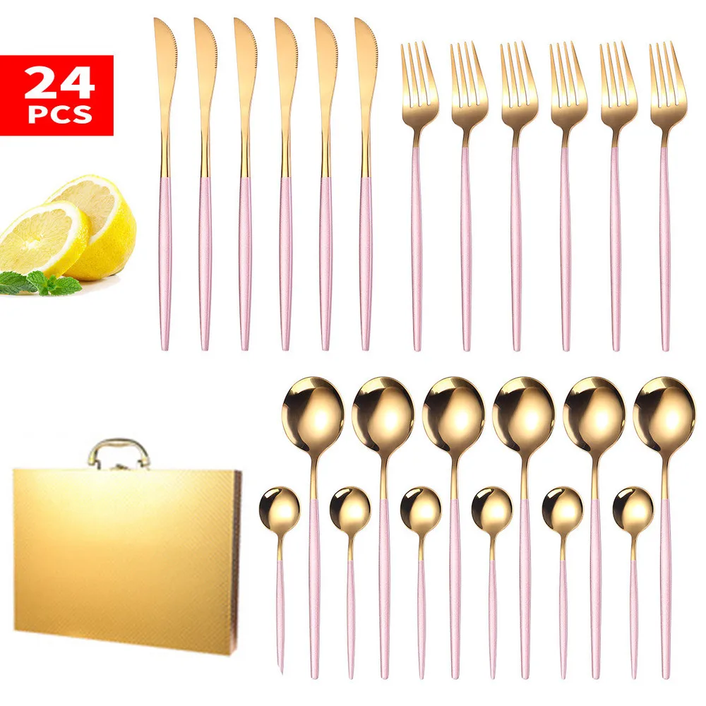 Набор золотой столовой посуды из нержавеющей стали 24 шт./компл. розовое золото