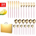 Набор золотой посуды из нержавеющей стали, 24 шт.компл., розовое золото, столовый нож, вилка, ложка, Столовый Набор для кухни, столовая посуда, набор серебряных приборов