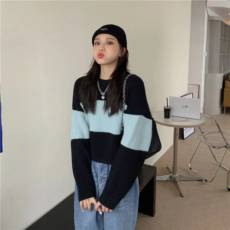 Японский цветной свитер женская одежда 2021 Новый Свободный пуловер ленивый