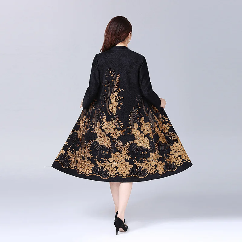 Пальто женское жаккардовое длинное однобортное с воротником-стойкой в