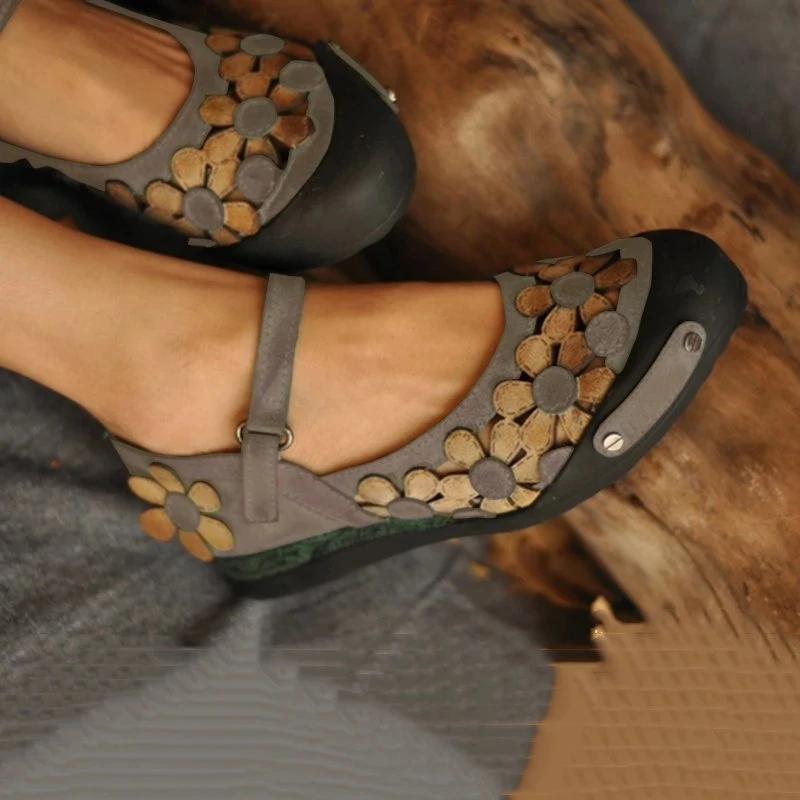 Сандалии женские с цветочным принтом флоковые босоножки на шнуровке плоская