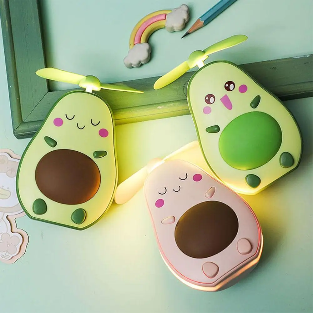 

Avocado Shape Makeup Mirror Portable Three Way Fill Light Make-up Mirror Handheld Mini Air Cooler Fan with Fill Light Mirror USB