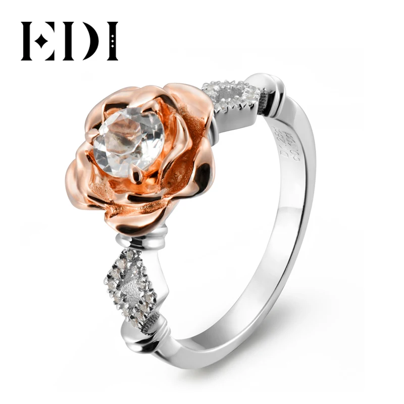 EDI 5 мм натуральный белый топаз драгоценный камень кольцо из стерлингового