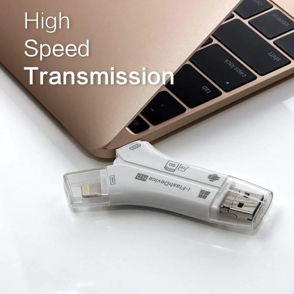 

4 In 1 Card Reader for iPhone/Micro Usb/USB Type-c/USB SD Card iPad Mini Reader for SD-XC/SD/MMC/RS-MMC/SD-HC/Micro SD/Mini SD