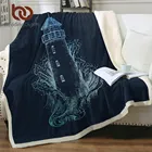 BeddingOutlet, маяк, одеяло s для кровати, морская тема, шерпа, одеяло, шторм, пушистое одеяло, темно-синий, морской, морской, льняной плед