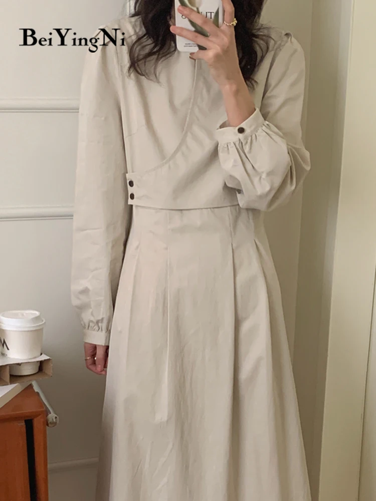 

Женское винтажное Повседневное платье Beiyingni, стильное темпераментное элегантное шикарное длинное платье средней длины с длинными рукавами...