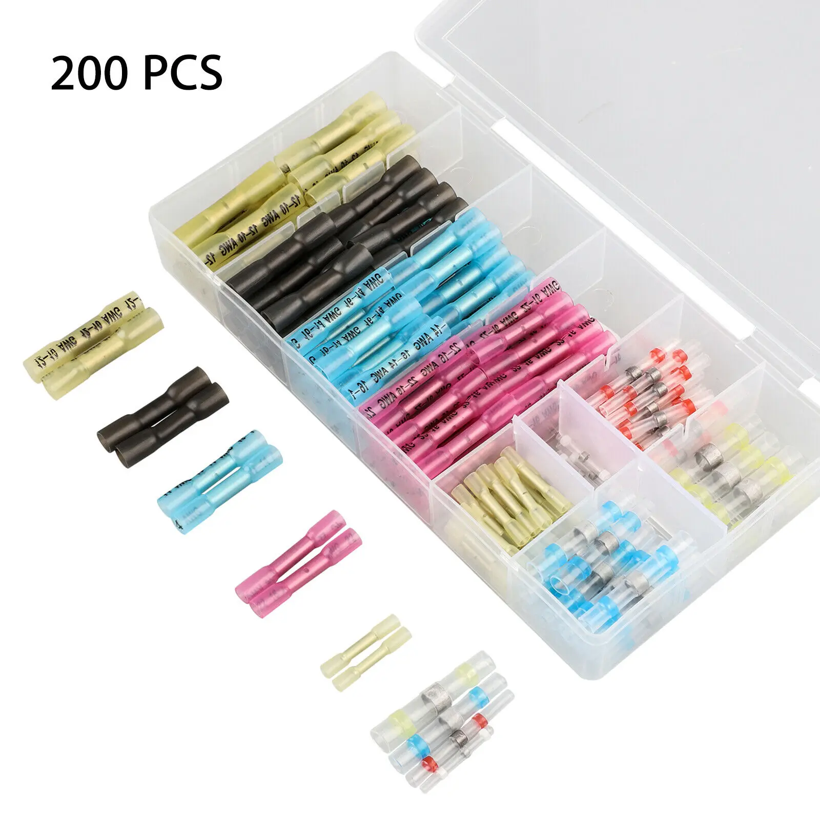 

200PCS Heat Shrink Connectorts Crimp Terminals Waterproof Solder Sleeve Insulated Electrical Wire Butt Connectors Assortment Kit