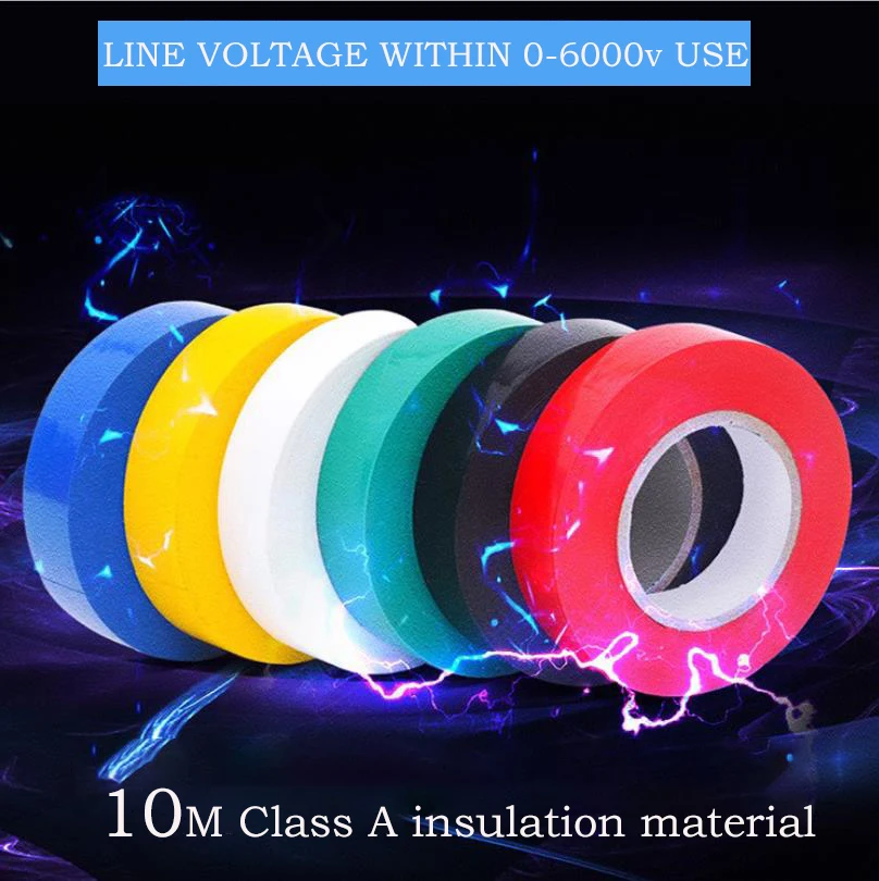 

TOMTOSH 10M Electrical Tape Wire Flame Retardant Electrical Insulation Tape High Voltage PVC Film Waterproof Self-Adhesive Tape