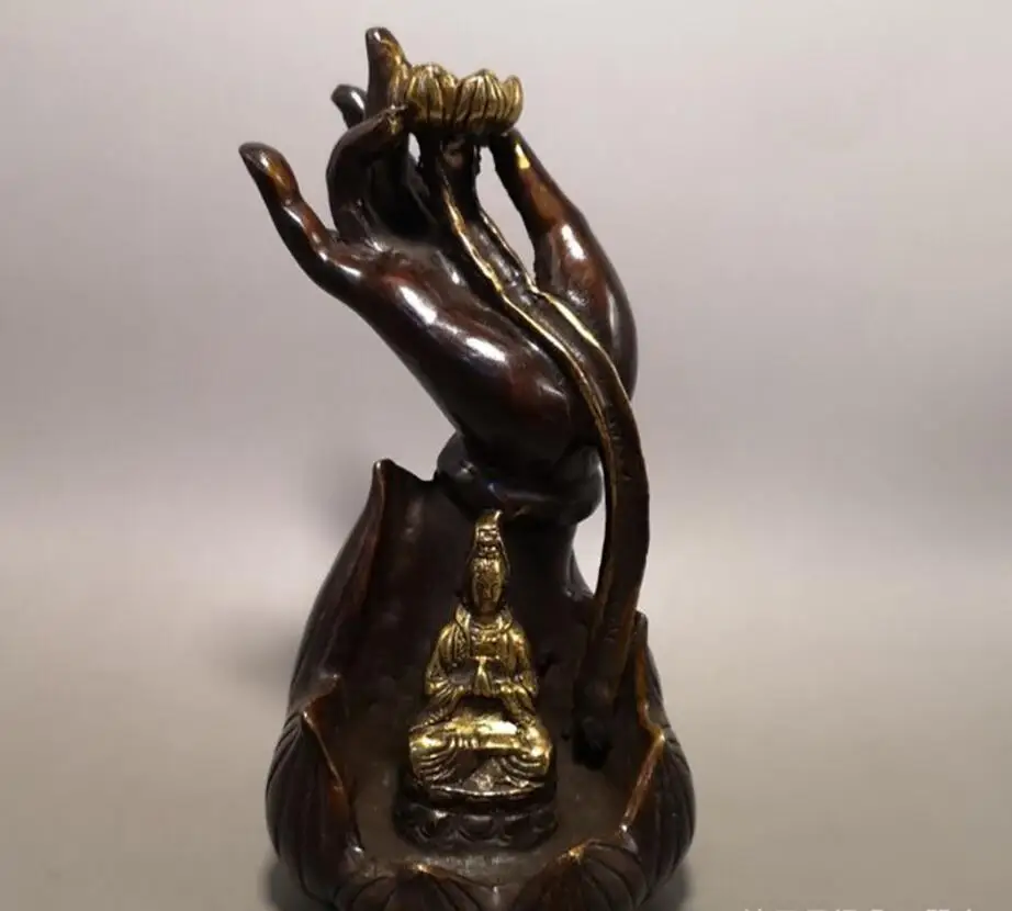 Медная статуя медная позолоченная Avalokitesvara ручной обратный поток курильница