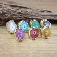 natural solar quartz gold color ring healing crystal geode druzy drusy adjustable ring women fashion jewelry dropshippingqc4038