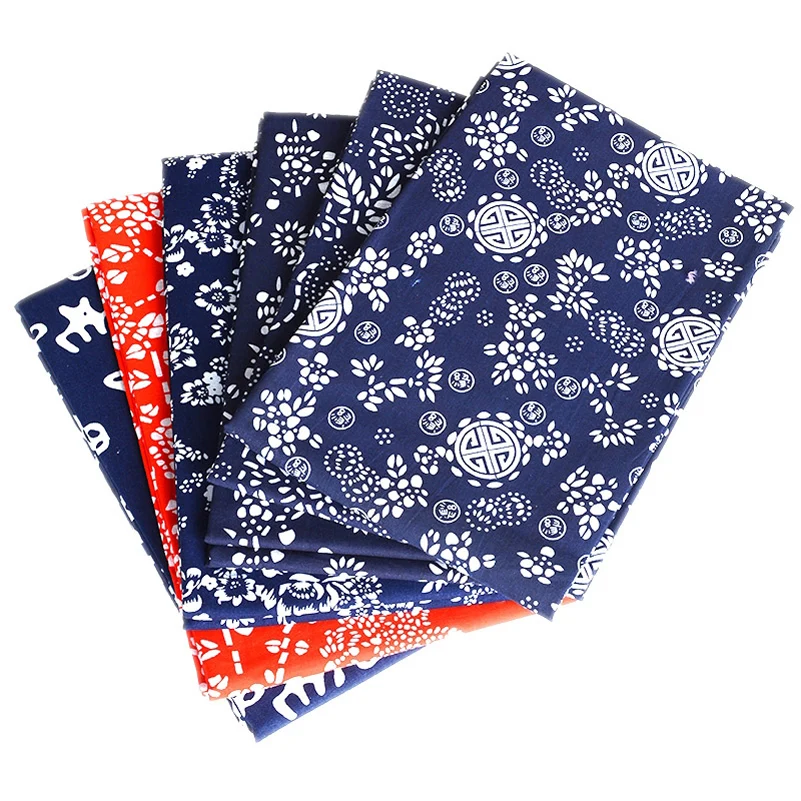 Синяя ткань из чистого хлопка ретро-ткань в этническом стиле Цветочная решетка с