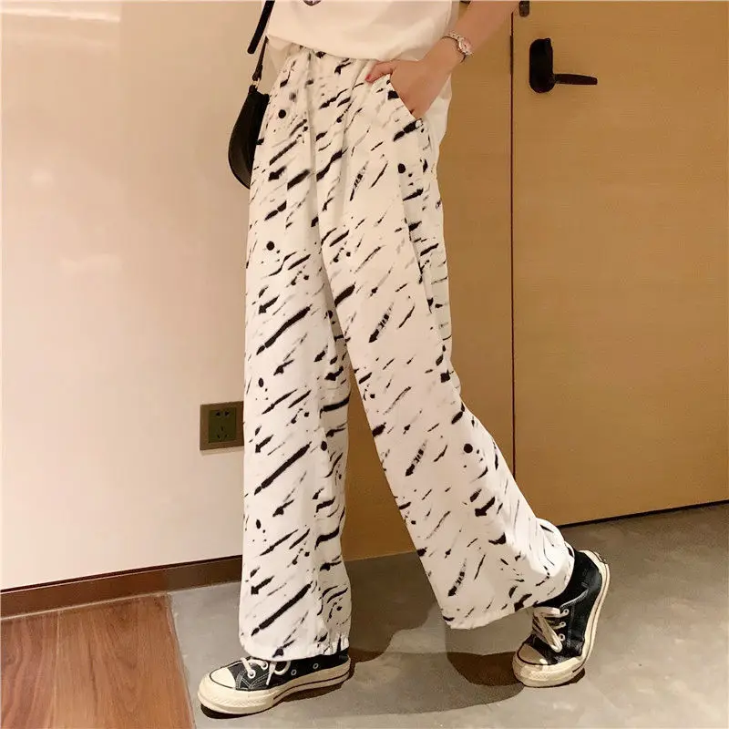 

Summer Wide Leg Pant Loose Elastic Waist All-Match Trouser Women's Black and White Zebra Stripes Korean Fashion Casual Y2k Pants