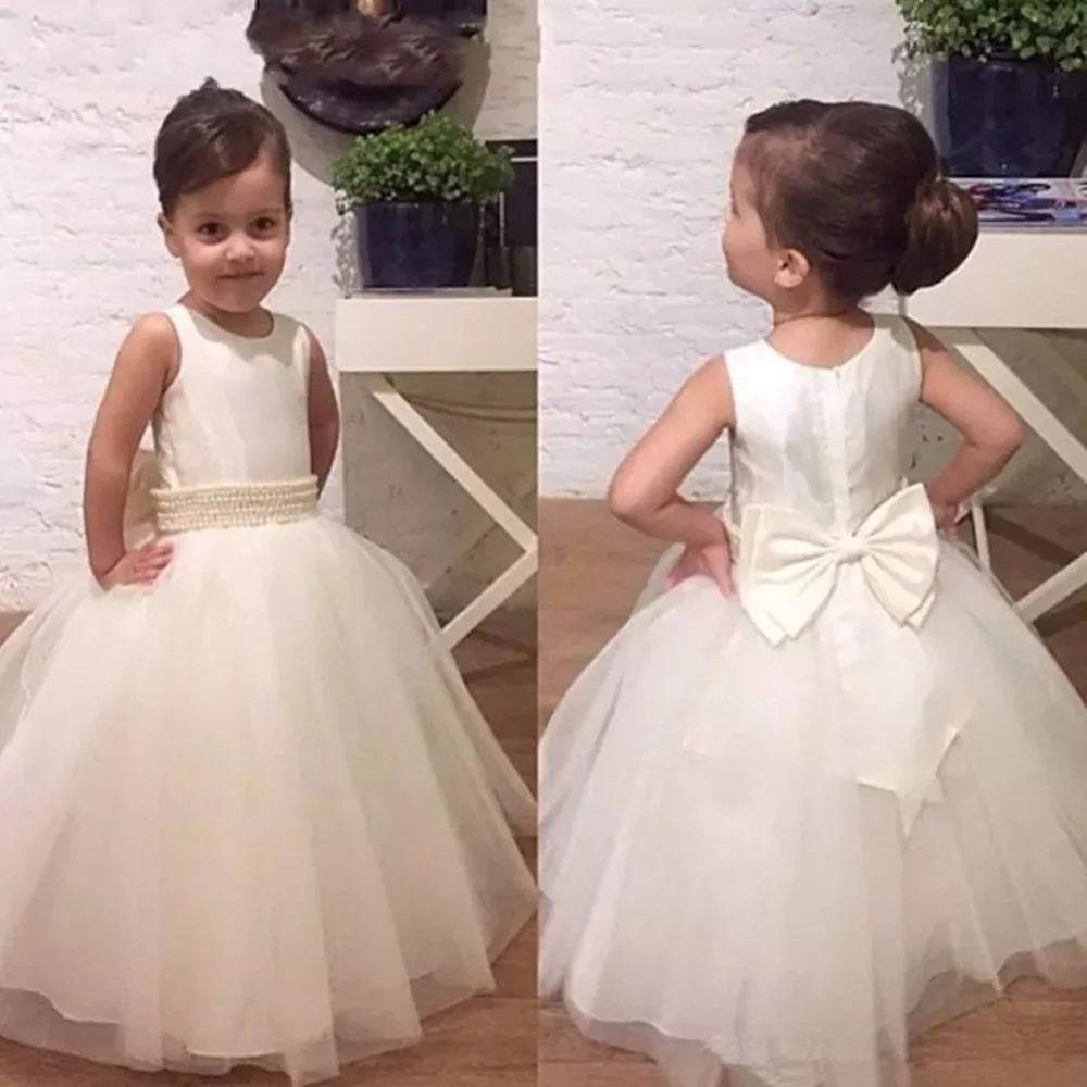 Белые Платья с цветочным узором для девочек фатиновое платье без рукавов круглым