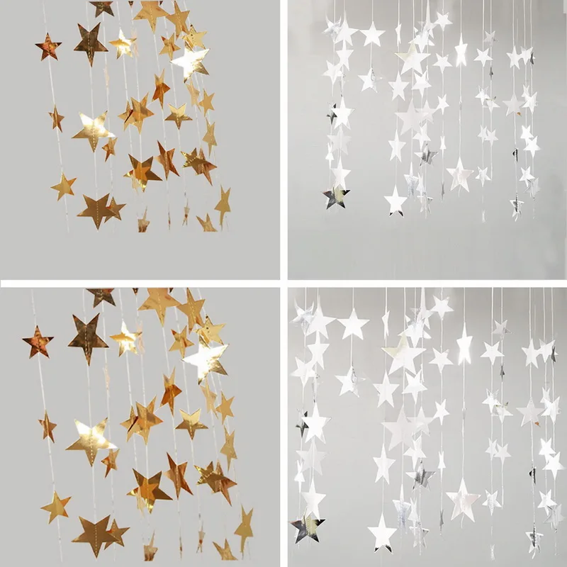 

4M 7/10cm Paper Garland Star Shape String Banners Baby Shower Bunting Hanging Paper Happy Birthday Wedding Party Home Decoration