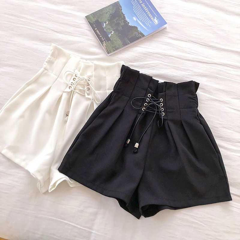 

DASSWEI Fashion Wide Leg Shorts For Women 2022 Summer Casual High Waist Loose Solid Bud Shorts Drawstring Black White Hot Shorts