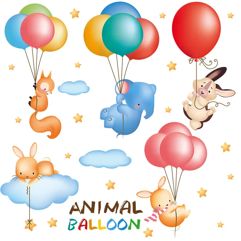 

Cute Animal Balloon Wall Stickers for Cartoon Children's Room Kindergarten Classroom Layout Girls Bedroom Home Decor Wallpaper