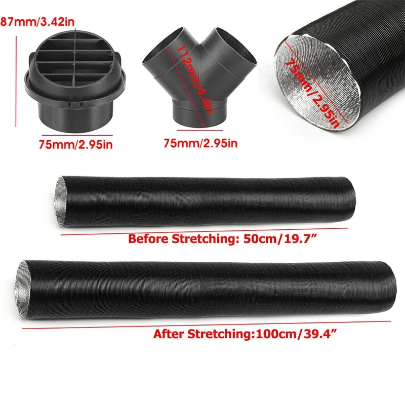 

for Webasto Heater 75mm Heater Pipe Ducting Y Branch Warm Air Outlet Vent