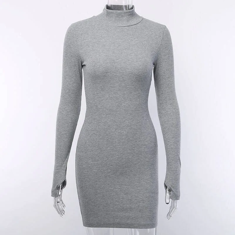 

2021 Spring Women's Solid Color Long Sleeve Turtleneck Dress Sexy High Waist Tight Dress for Women Party