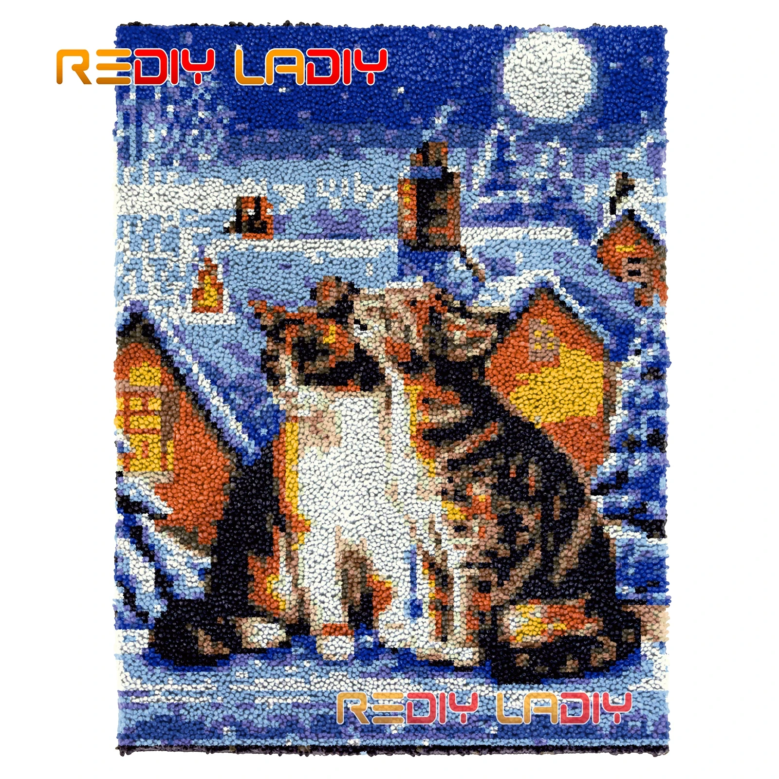 

Latch Hook Rug Two Kittens Seat Cushion DIY Carpet Rug Kits Chunky Yarn Needlework Wall Tapestry Arts Crocheted Floor Mat Crafts
