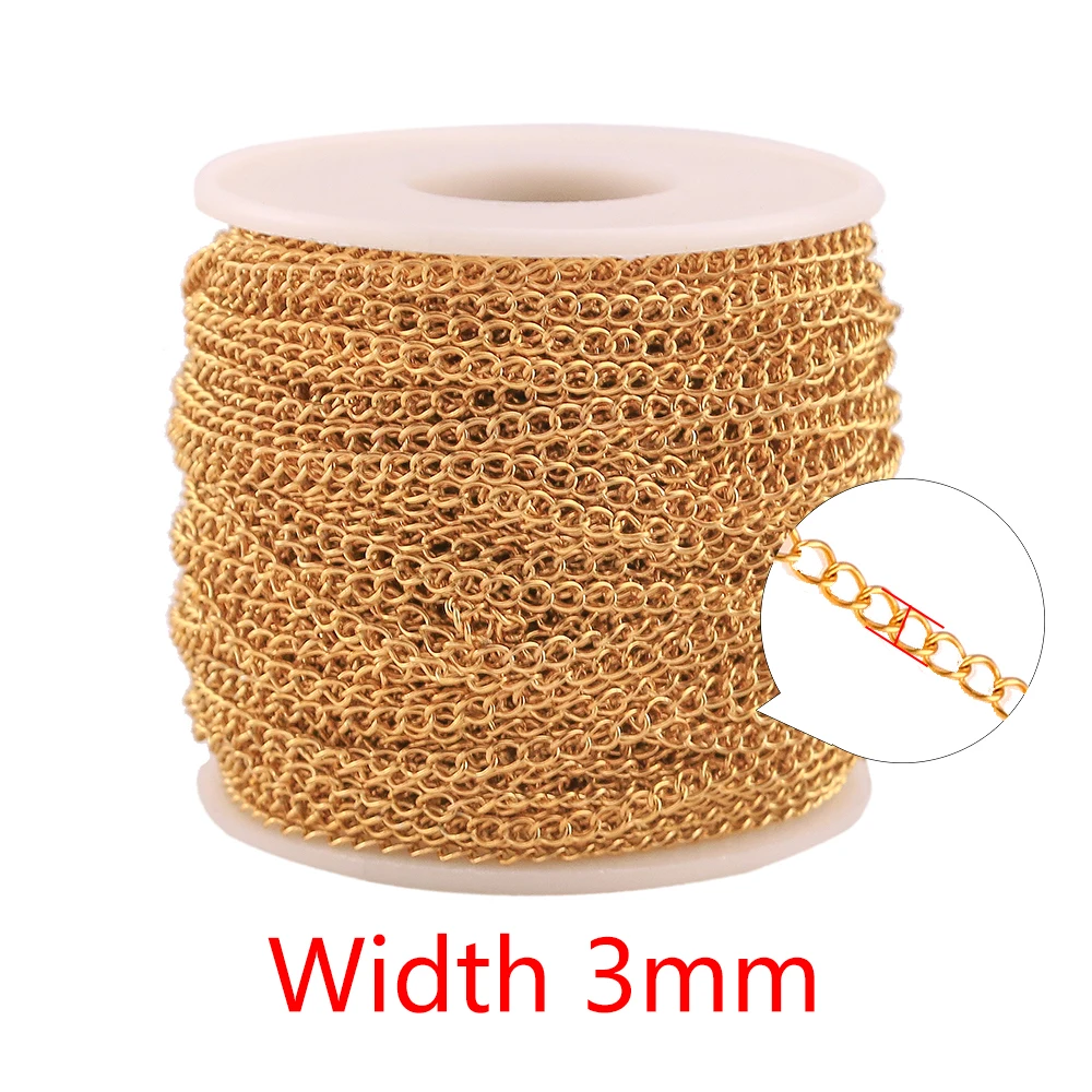 Gold 3mm 2 м/лот, нержавеющая сталь, регулируемое удлинение, хвостовая цепочка, объемное ожерелье, удлинитель, ширина 2,5, 3, 4 мм, цепи для изготовления ювелирных изделий своими руками - Цвет: Gold 3mm