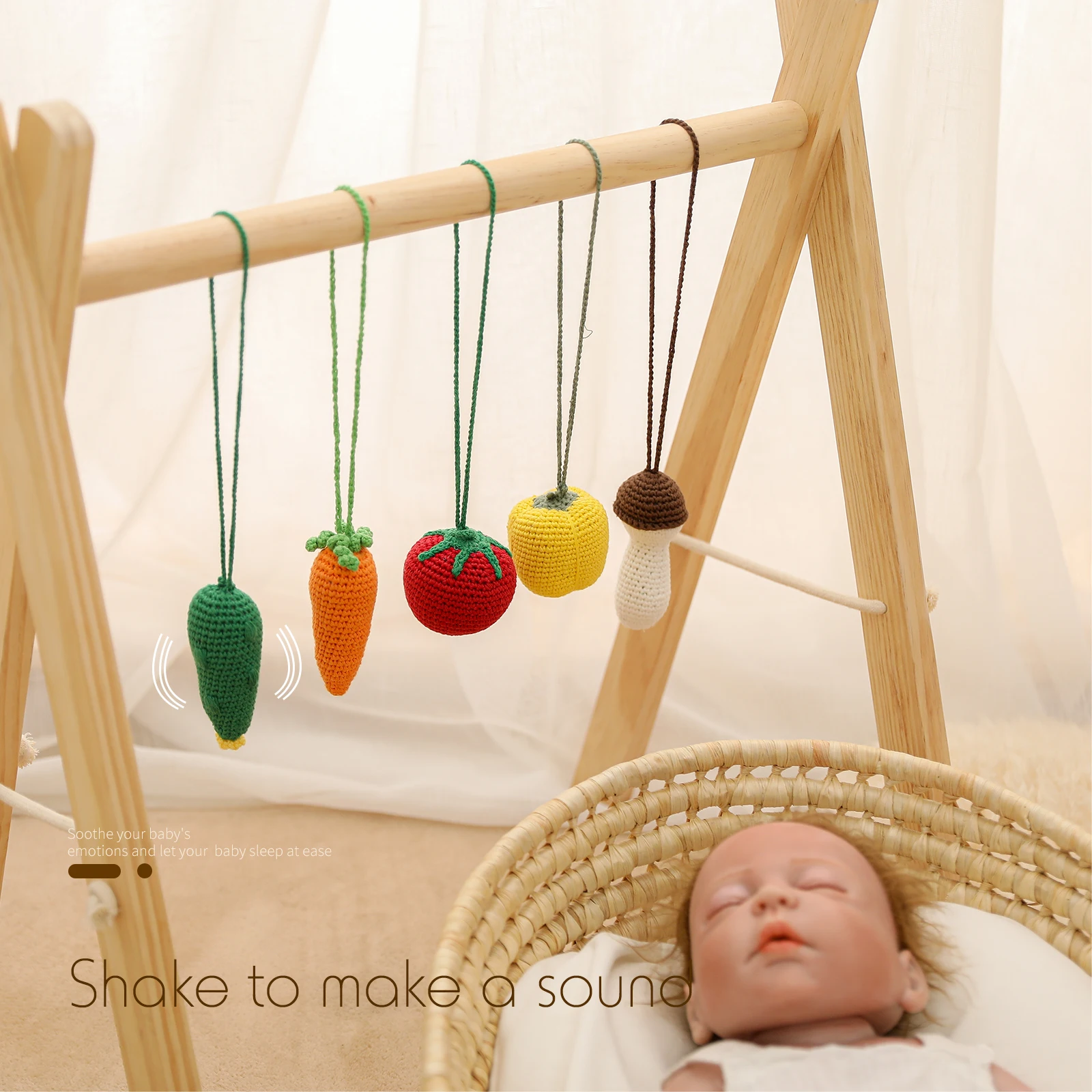 

6 Pcs Nordic Style Baby Gym Play Nursery Sensory Crochet Fruit Pendant Toy Fitness Frame Room Decor Clothes Rack Toy for Kids