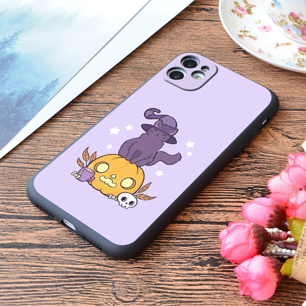 

For iPhone Pumpkin Cat Print Soft Matt Apple iPhone Case